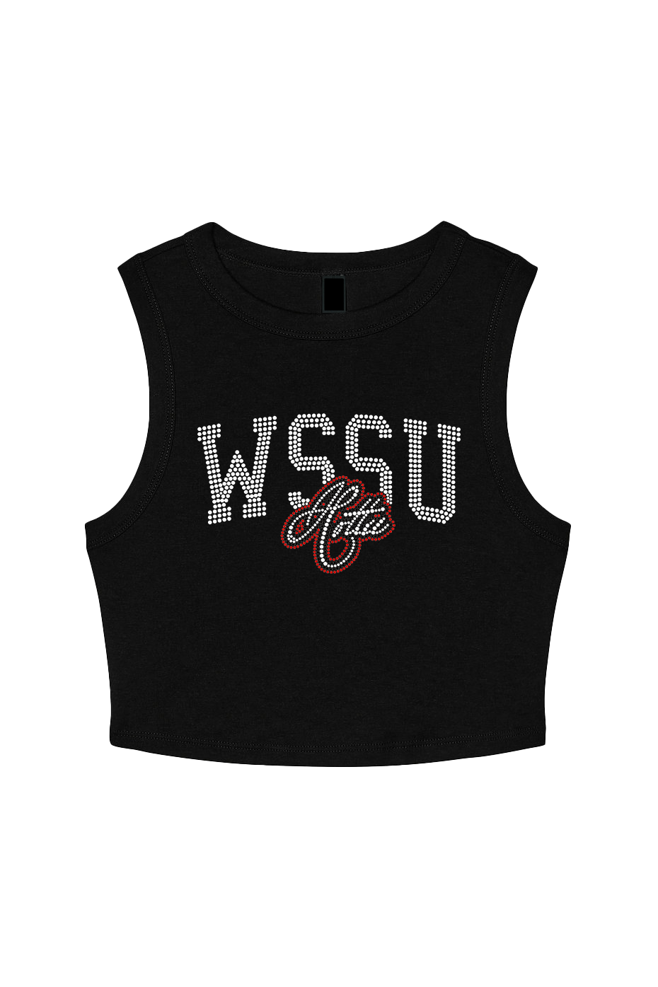Black sleeveless HBCU top with 'WSSU' text on a white background WINSTON SALEM HOTTIES CROP TOP