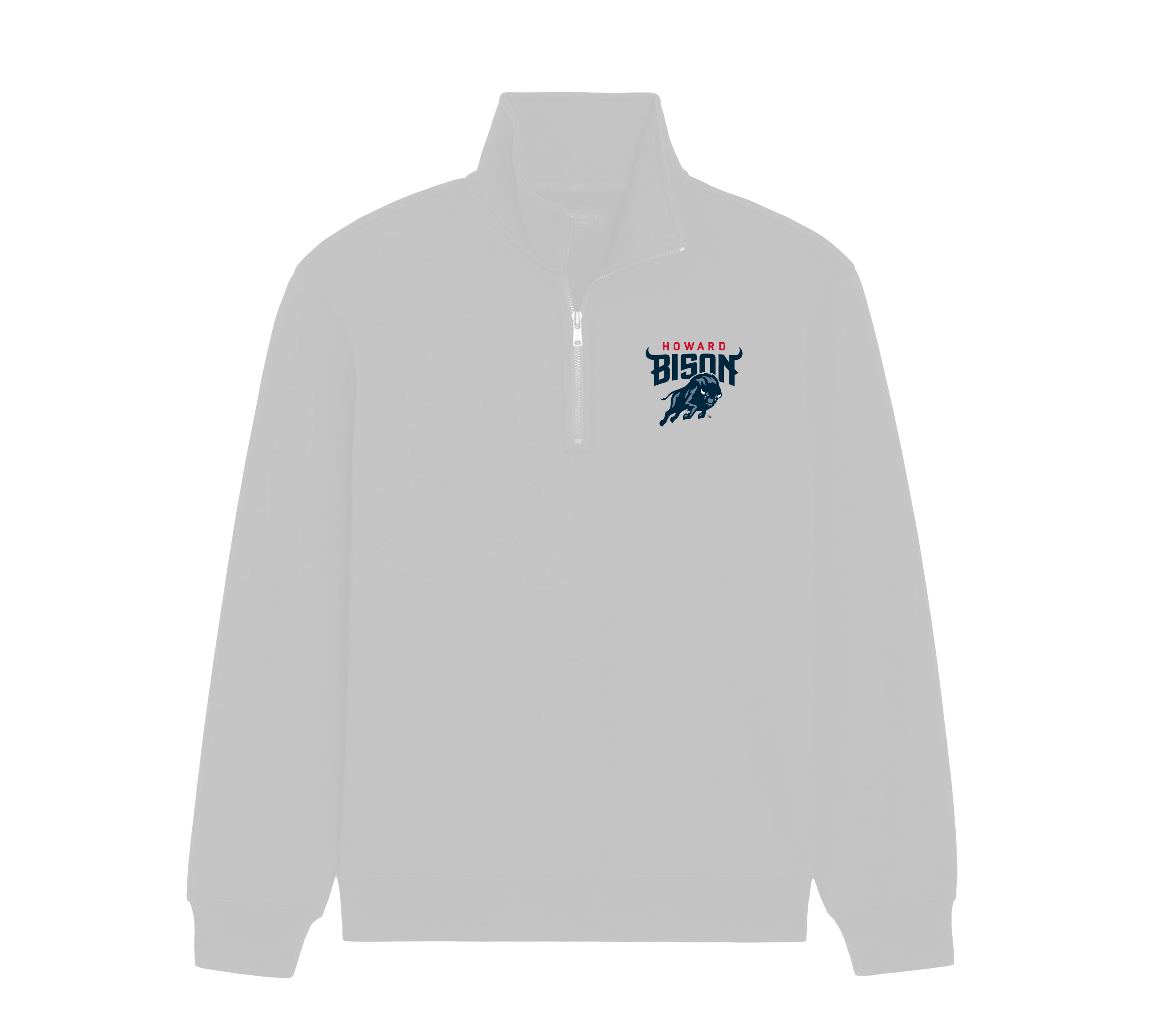 Gray zip-up sweatshirt with 'Howard Bison' logo on a white background