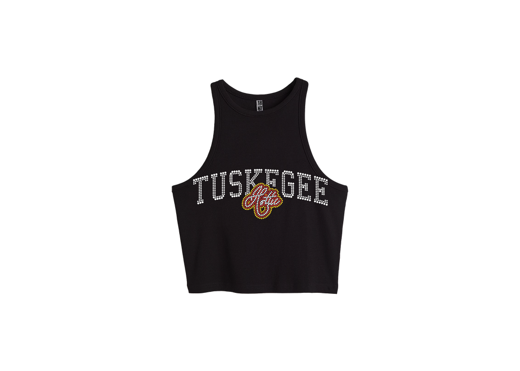 Black tank top with 'Tuskegee Hottie' HBCU PRIDE
